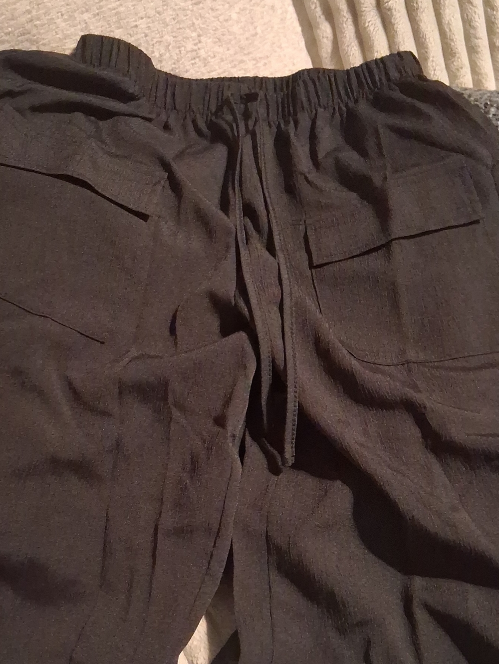 Men's Black Drawstring Cargo Pants - Picture 1 of 2